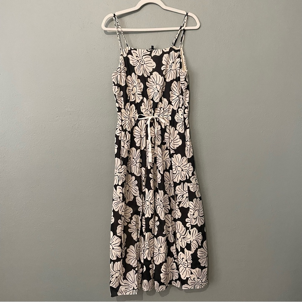 Theory Black & Cream Floral Midi Dress